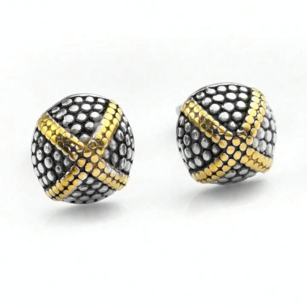 Classic Vintage Look Round Criss-Cross Mushroom Stainless Steel Stud Earrings